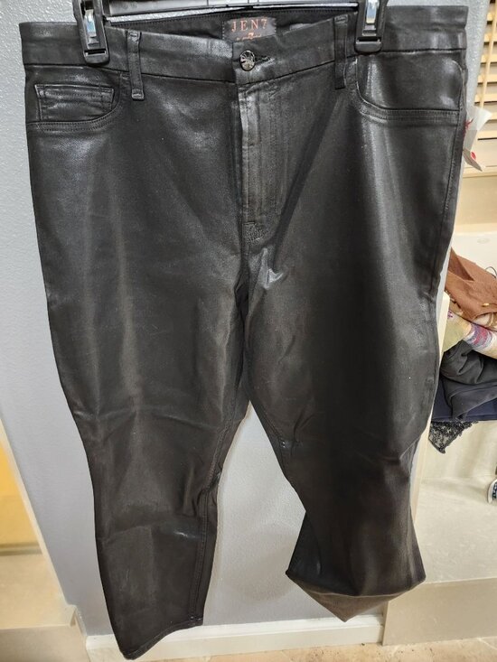 7 For All Mankind Denim - JEN7 by 7 For All Mankind Coated Black Ankle Skinny Jeans Stretch Waxed Denim